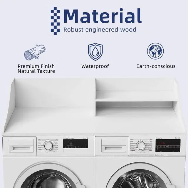 Alt view image 3 of 7 - 2-Tier 54" Width Washer Dryer Countertop for Laundry Room Organization | Depth Laundry Countertop Organization with Edge Wooden Washer and Dryer Topper for Folding Sorting & Ironing Easy to Install