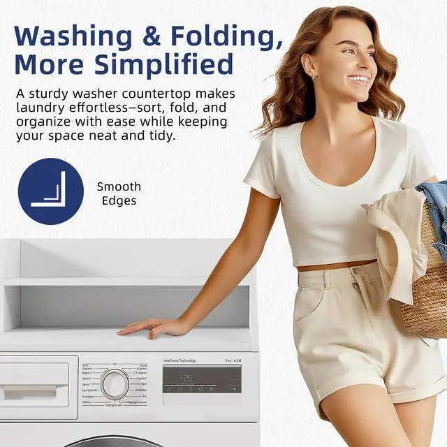 Alt view image 5 of 7 - 2-Tier 54" Width Washer Dryer Countertop for Laundry Room Organization | Depth Laundry Countertop Organization with Edge Wooden Washer and Dryer Topper for Folding Sorting & Ironing Easy to Install