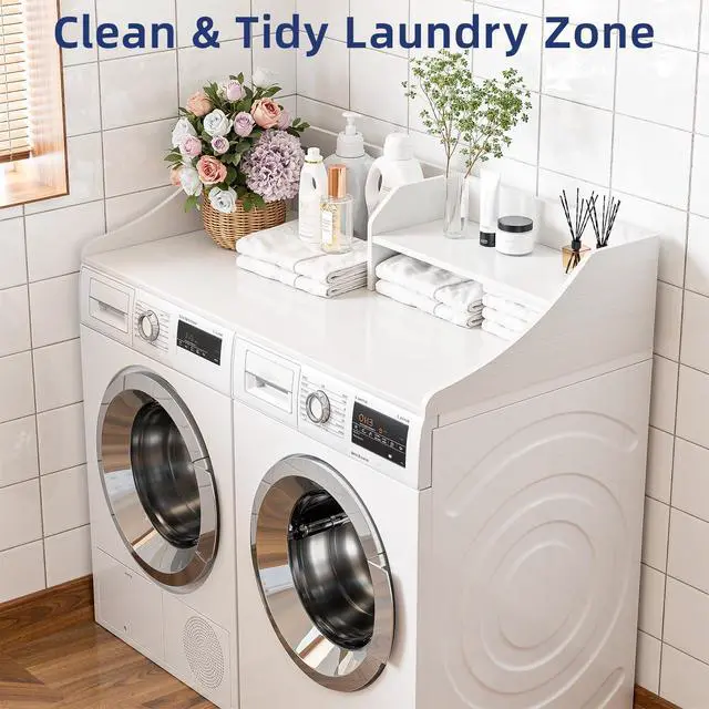 Alt view image 4 of 7 - 2-Tier 54" Width Washer Dryer Countertop for Laundry Room Organization | Depth Laundry Countertop Organization with Edge Wooden Washer and Dryer Topper for Folding Sorting & Ironing Easy to Install