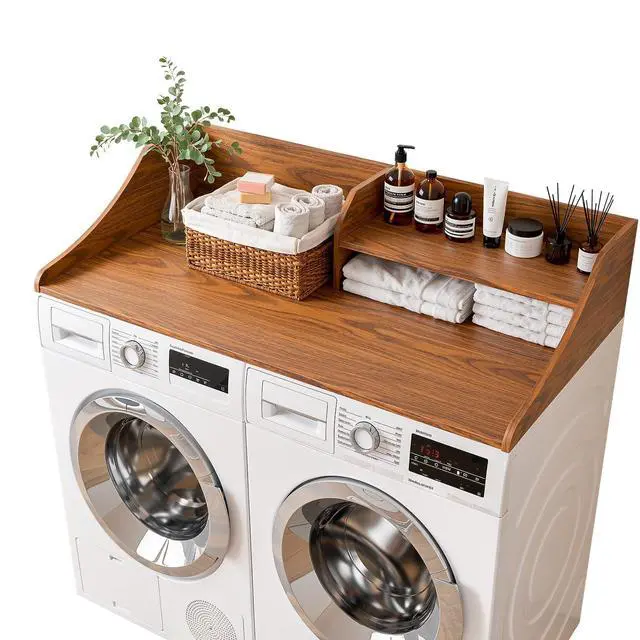Main image of 2-Tier 54" Width Washer Dryer Countertop for Laundry Room Organization | Depth Laundry Countertop Organization with Edge Wooden Washer and Dryer Topper for Folding Sorting & Ironing Easy to Install