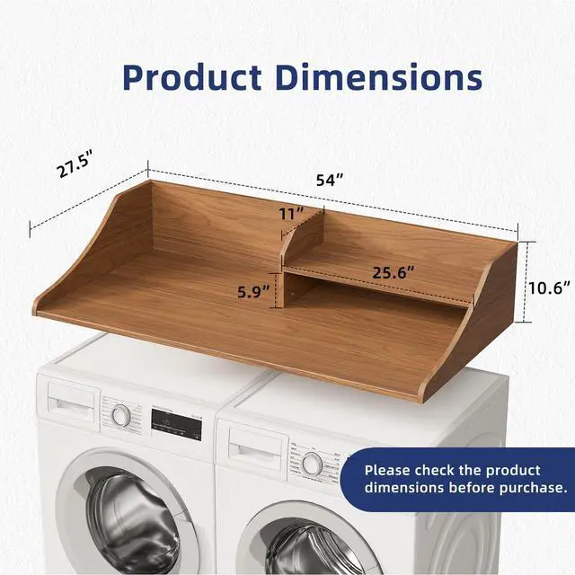 Alt view image 2 of 7 - 2-Tier 54" Width Washer Dryer Countertop for Laundry Room Organization | Depth Laundry Countertop Organization with Edge Wooden Washer and Dryer Topper for Folding Sorting & Ironing Easy to Install