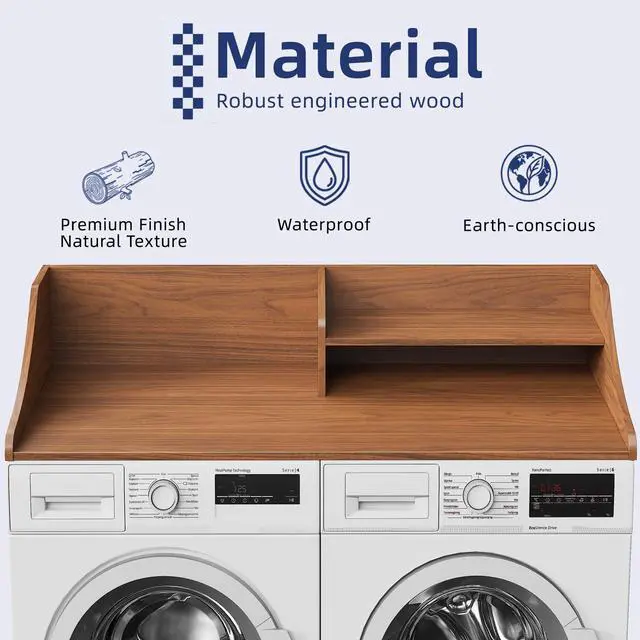 Alt view image 3 of 7 - 2-Tier 54" Width Washer Dryer Countertop for Laundry Room Organization | Depth Laundry Countertop Organization with Edge Wooden Washer and Dryer Topper for Folding Sorting & Ironing Easy to Install