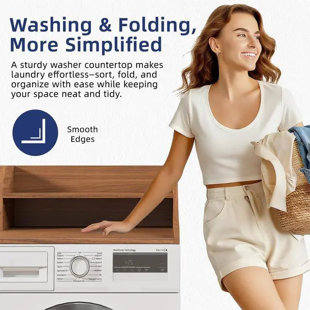 Alt view image 5 of 7 - 2-Tier 54" Width Washer Dryer Countertop for Laundry Room Organization | Depth Laundry Countertop Organization with Edge Wooden Washer and Dryer Topper for Folding Sorting & Ironing Easy to Install