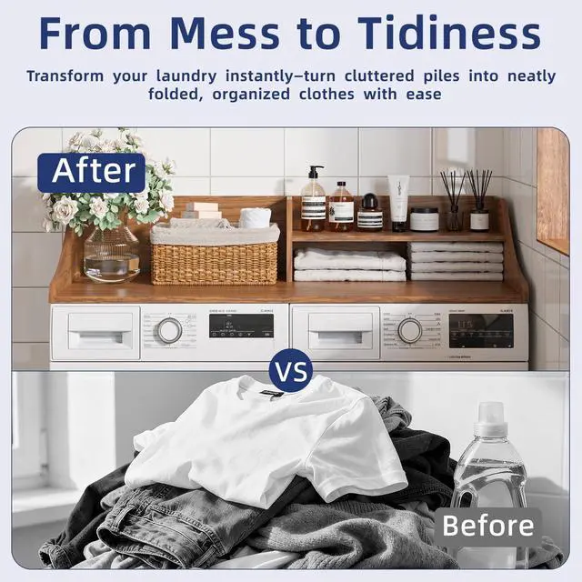 Alt view image 7 of 7 - 2-Tier 54" Width Washer Dryer Countertop for Laundry Room Organization | Depth Laundry Countertop Organization with Edge Wooden Washer and Dryer Topper for Folding Sorting & Ironing Easy to Install