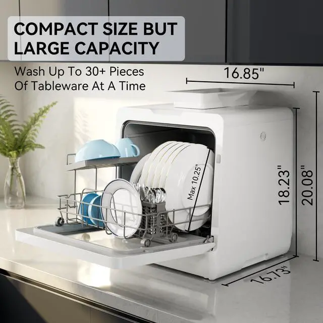 Alt view image 2 of 7 - Countertop Dishwasher, 7 Washing Programs Portable Dishwasher | Mini Dishwashers with 5-Liter Built-in Water Tank, Glass Door, LED Light, No Hookup Needed for RV & Apartment Use