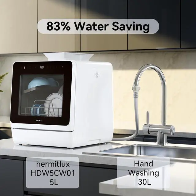 Alt view image 4 of 7 - Countertop Dishwasher, 7 Washing Programs Portable Dishwasher | Mini Dishwashers with 5-Liter Built-in Water Tank, Glass Door, LED Light, No Hookup Needed for RV & Apartment Use