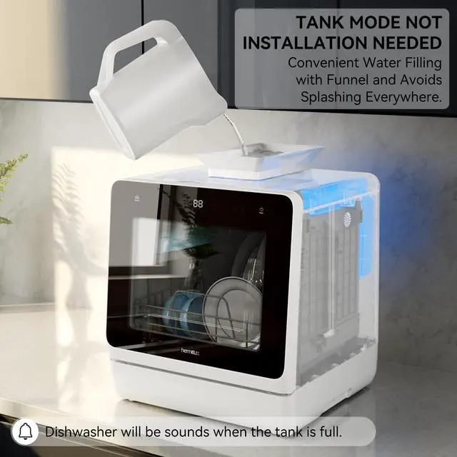 Alt view image 7 of 7 - Countertop Dishwasher, 7 Washing Programs Portable Dishwasher | Mini Dishwashers with 5-Liter Built-in Water Tank, Glass Door, LED Light, No Hookup Needed for RV & Apartment Use