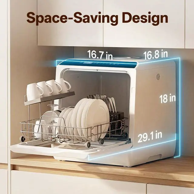 Alt view image 2 of 7 - Portable Countertop Dishwashers, Compact Dishwashers with 5L Built-in Water Tank & Inlet Hose, 5 Washing Programs, Baby Care, Air-Dry Function and LED Light for Small Apartments