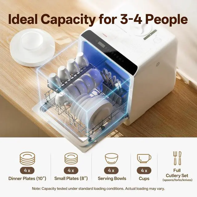 Alt view image 6 of 7 - Portable Countertop Dishwashers, Compact Dishwashers with 5L Built-in Water Tank & Inlet Hose, 5 Washing Programs, Baby Care, Air-Dry Function and LED Light for Small Apartments