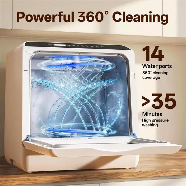 Alt view image 7 of 7 - Portable Countertop Dishwashers, Compact Dishwashers with 5L Built-in Water Tank & Inlet Hose, 5 Washing Programs, Baby Care, Air-Dry Function and LED Light for Small Apartments
