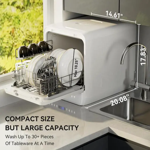 Alt view image 2 of 6 - Slim Countertop Portable Dishwasher for Small Spaces | 6 Washing Programs, Compact Size, 5-Liter Built-in Water Tank, Glass Door, LED Light, Easy Operation for Apartment & RV