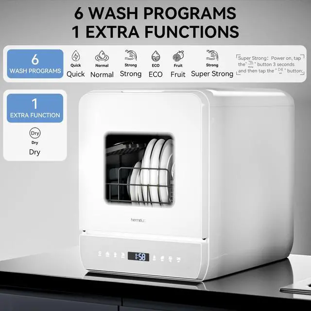 Alt view image 3 of 6 - Slim Countertop Portable Dishwasher for Small Spaces | 6 Washing Programs, Compact Size, 5-Liter Built-in Water Tank, Glass Door, LED Light, Easy Operation for Apartment & RV