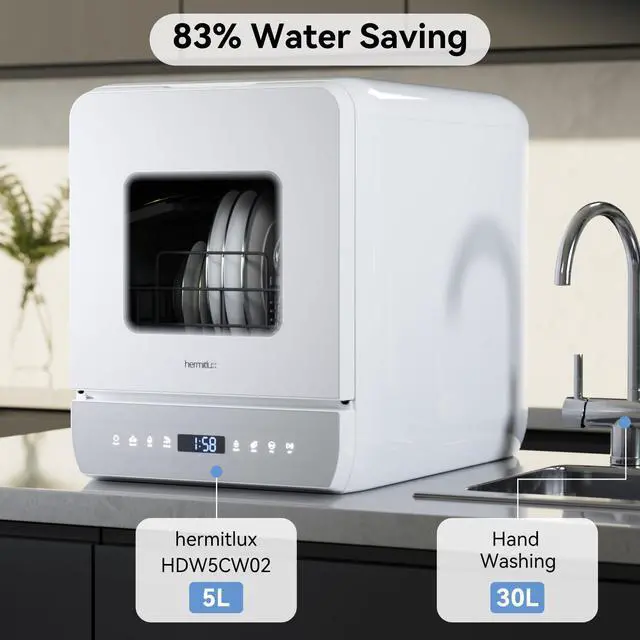 Alt view image 5 of 6 - Slim Countertop Portable Dishwasher for Small Spaces | 6 Washing Programs, Compact Size, 5-Liter Built-in Water Tank, Glass Door, LED Light, Easy Operation for Apartment & RV