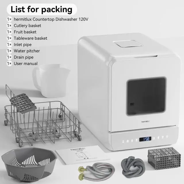 Alt view image 6 of 6 - Slim Countertop Portable Dishwasher for Small Spaces | 6 Washing Programs, Compact Size, 5-Liter Built-in Water Tank, Glass Door, LED Light, Easy Operation for Apartment & RV