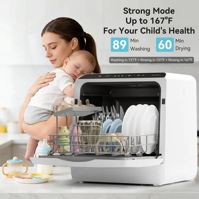 Alt view image 4 of 7 - Countertop Portable Dishwasher, Built-in 5-Liter Water Tank | 5 Washing Programs, Transparent Glass Door, No Hookup Needed for RV, Apartments & Small Kitchens