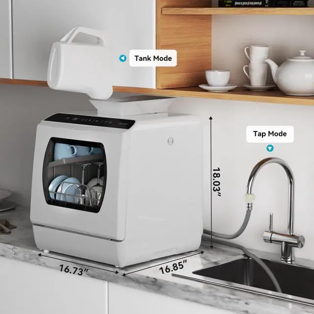 Alt view image 6 of 7 - Countertop Portable Dishwasher, Built-in 5-Liter Water Tank | 5 Washing Programs, Transparent Glass Door, No Hookup Needed for RV, Apartments & Small Kitchens
