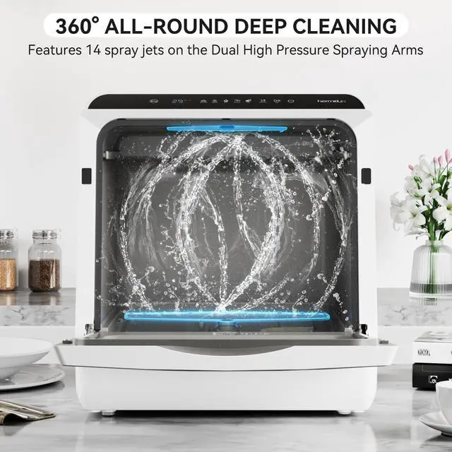 Alt view image 7 of 7 - Countertop Portable Dishwasher, Built-in 5-Liter Water Tank | 5 Washing Programs, Transparent Glass Door, No Hookup Needed for RV, Apartments & Small Kitchens