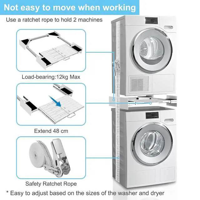 Alt view image 3 of 6 - Washer Dryer Stacking Kit - Universal Washer Dryer Stacking Kit | with Pull-Out Sliding Plate - Adjustable 21"-29" Stacking Kit for Washer and Dryer with Ratchet Strap - Space-Saving