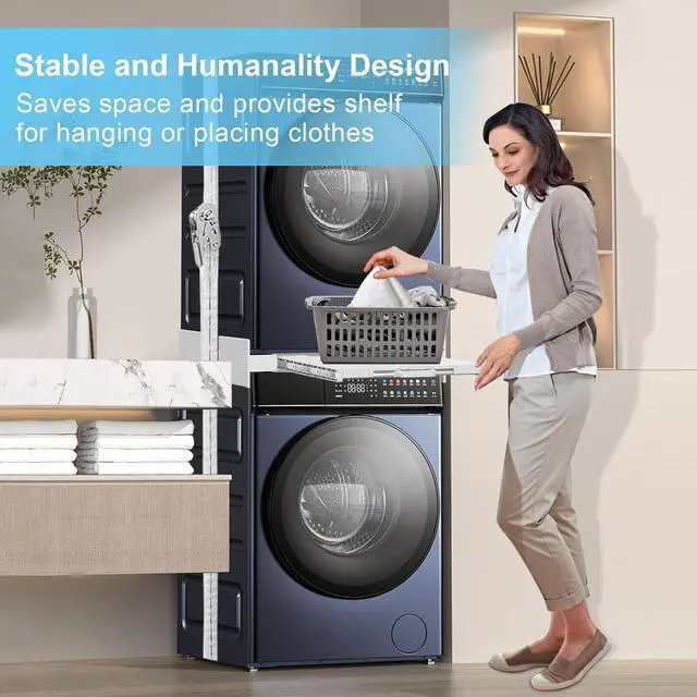 Alt view image 4 of 6 - Washer Dryer Stacking Kit - Universal Washer Dryer Stacking Kit | with Pull-Out Sliding Plate - Adjustable 21"-29" Stacking Kit for Washer and Dryer with Ratchet Strap - Space-Saving