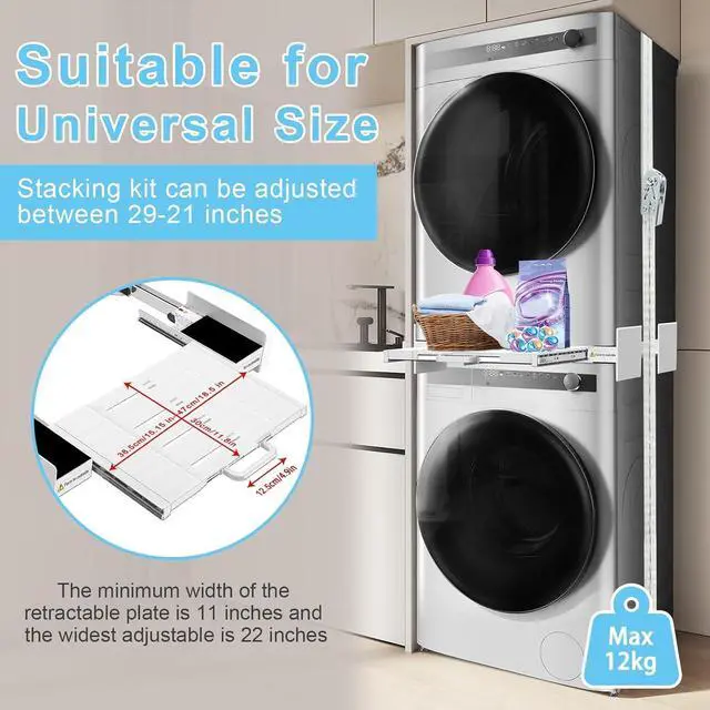 Alt view image 5 of 6 - Washer Dryer Stacking Kit - Universal Washer Dryer Stacking Kit | with Pull-Out Sliding Plate - Adjustable 21"-29" Stacking Kit for Washer and Dryer with Ratchet Strap - Space-Saving
