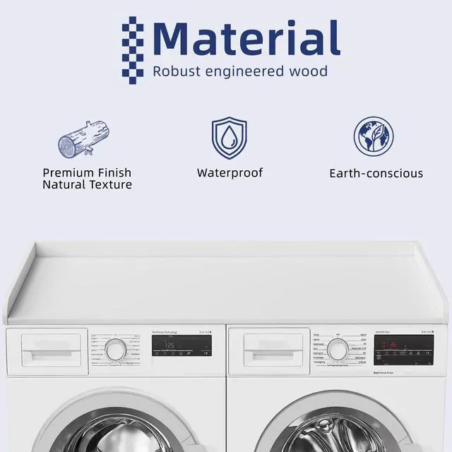 Alt view image 3 of 7 - 54" Width Washer Dryer Countertop for Depth Laundry Room Organization | Laundry Countertop Organization with Edge Wooden Washer and Dryer Topper for Folding Sorting & Ironing Easy to Install