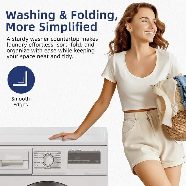 Alt view image 5 of 7 - 54" Width Washer Dryer Countertop for Depth Laundry Room Organization | Laundry Countertop Organization with Edge Wooden Washer and Dryer Topper for Folding Sorting & Ironing Easy to Install
