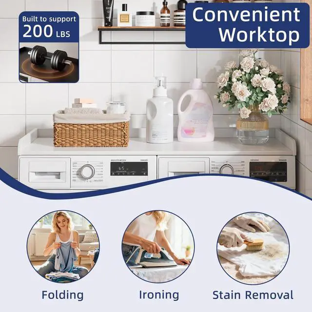 Alt view image 6 of 7 - 54" Width Washer Dryer Countertop for Depth Laundry Room Organization | Laundry Countertop Organization with Edge Wooden Washer and Dryer Topper for Folding Sorting & Ironing Easy to Install