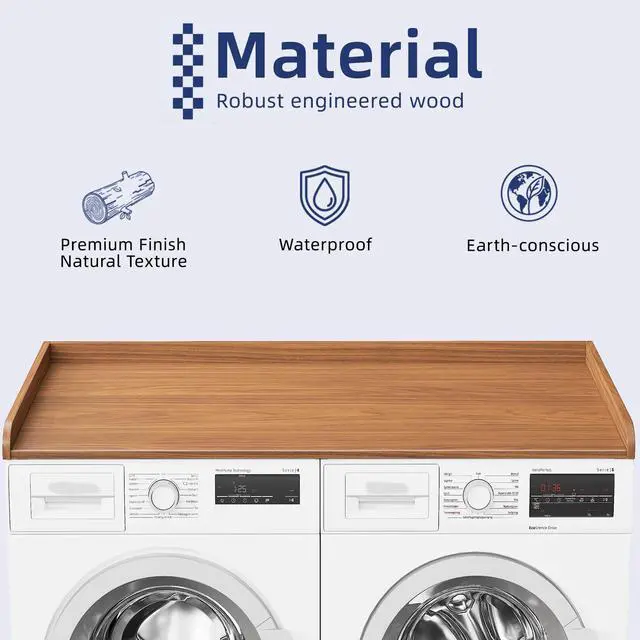 Alt view image 3 of 7 - 54" Width Washer Dryer Countertop for Depth Laundry Room Organization | Laundry Countertop Organization with Edge Wooden Washer and Dryer Topper for Folding Sorting & Ironing Easy to Install