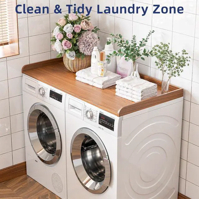 Alt view image 4 of 7 - 54" Width Washer Dryer Countertop for Depth Laundry Room Organization | Laundry Countertop Organization with Edge Wooden Washer and Dryer Topper for Folding Sorting & Ironing Easy to Install