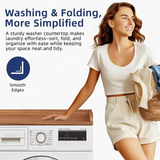 Alt view image 5 of 7 - 54" Width Washer Dryer Countertop for Depth Laundry Room Organization | Laundry Countertop Organization with Edge Wooden Washer and Dryer Topper for Folding Sorting & Ironing Easy to Install