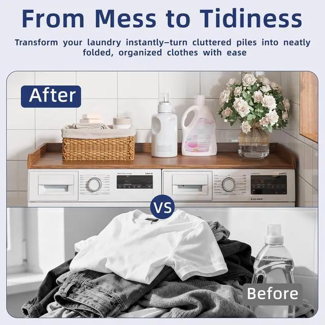 Alt view image 7 of 7 - 54" Width Washer Dryer Countertop for Depth Laundry Room Organization | Laundry Countertop Organization with Edge Wooden Washer and Dryer Topper for Folding Sorting & Ironing Easy to Install
