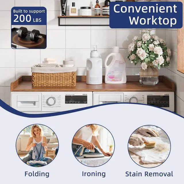 Alt view image 6 of 7 - 54" Width Washer Dryer Countertop for Depth Laundry Room Organization | Laundry Countertop Organization with Edge Wooden Washer and Dryer Topper for Folding Sorting & Ironing Easy to Install