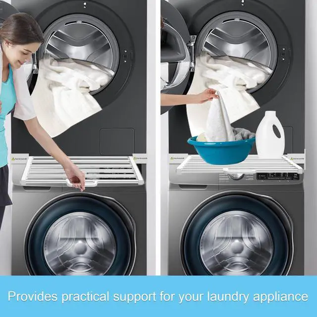 Alt view image 6 of 7 - Washer Dryer Stacking Kit 29 inch - Universal Washer and Dryer Stacking Kit | with Pull Out Drying Rack - Adjustable 29"/28"/27"/26"/25"/24" Stacking Kit with Ratchet Strap - Space-Saving