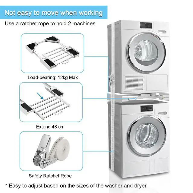 Alt view image 4 of 7 - Washer Dryer Stacking Kit 29 inch - Universal Washer and Dryer Stacking Kit | with Pull Out Drying Rack - Adjustable 29"/28"/27"/26"/25"/24" Stacking Kit with Ratchet Strap - Space-Saving