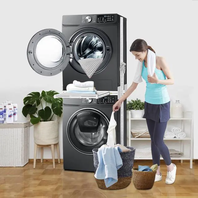Alt view image 7 of 7 - Washer Dryer Stacking Kit 29 inch - Universal Washer and Dryer Stacking Kit | with Pull Out Drying Rack - Adjustable 29"/28"/27"/26"/25"/24" Stacking Kit with Ratchet Strap - Space-Saving