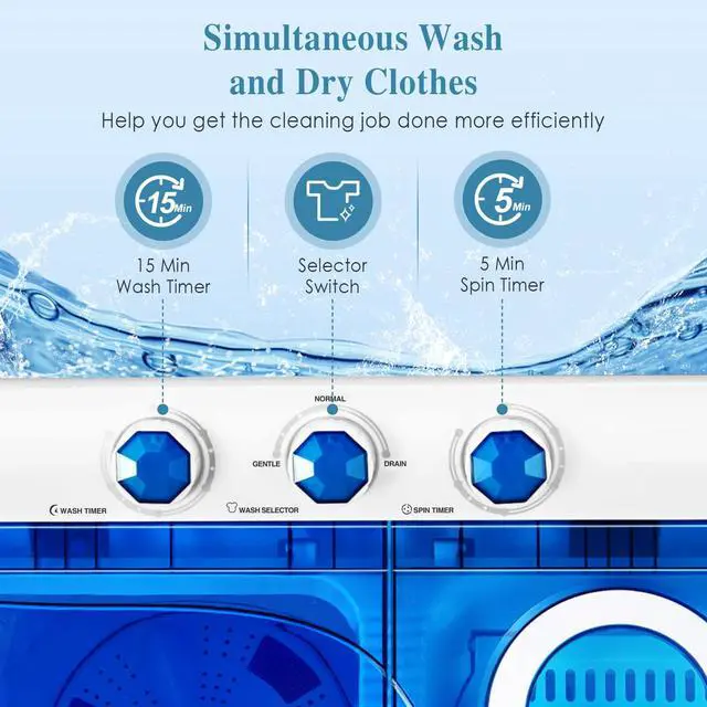 Alt view image 3 of 7 - Portable Washing Machine, 26lbs Washer and Spinner Combo,18 lbs Washing 8 lbs Spinning, Built-in Drain Pump, w/Timer Control, Dorm Apartment Twin Tub Mini Laundry Washer Blue White