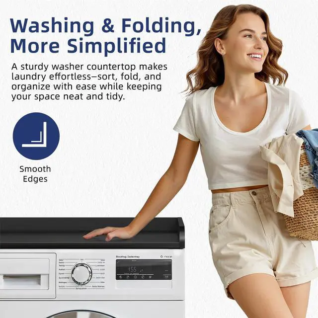Alt view image 4 of 6 - 54" Width Washer Dryer Countertop for Depth Laundry Room Organization | Laundry Countertop Organization with Edge Wooden Washer and Dryer Topper for Folding Sorting & Ironing Easy to Install