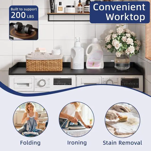 Alt view image 5 of 6 - 54" Width Washer Dryer Countertop for Depth Laundry Room Organization | Laundry Countertop Organization with Edge Wooden Washer and Dryer Topper for Folding Sorting & Ironing Easy to Install