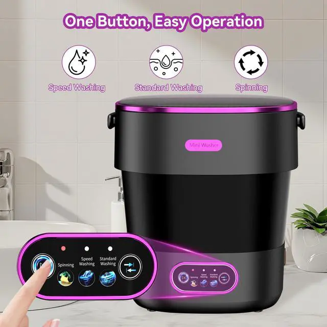 Alt view image 3 of 7 - Portable Washing Machine, Folding 20L Mini Washer and Spin-Dryer | 3 modes with deep cleaning. Compact for apartments, dorms, home, RV, and travel. For small clothes and delicates. Black