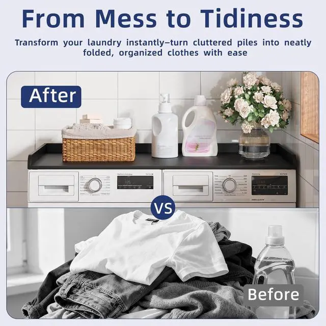 Alt view image 6 of 6 - 54" Width Washer Dryer Countertop for Depth Laundry Room Organization | Laundry Countertop Organization with Edge Wooden Washer and Dryer Topper for Folding Sorting & Ironing Easy to Install