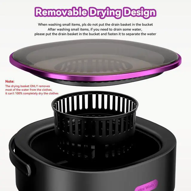 Alt view image 5 of 7 - Portable Washing Machine, Folding 20L Mini Washer and Spin-Dryer | 3 modes with deep cleaning. Compact for apartments, dorms, home, RV, and travel. For small clothes and delicates. Black