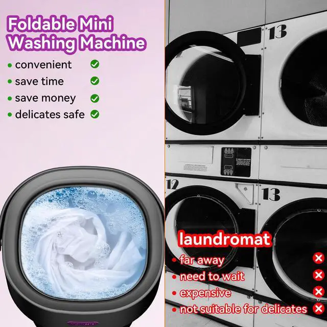 Alt view image 7 of 7 - Portable Washing Machine, Folding 20L Mini Washer and Spin-Dryer | 3 modes with deep cleaning. Compact for apartments, dorms, home, RV, and travel. For small clothes and delicates. Black