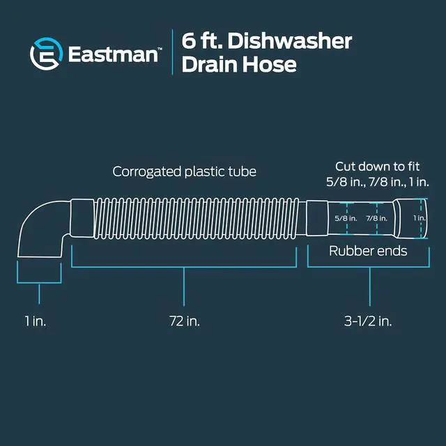 Alt view image 2 of 6 - 6 Foot Dishwasher Drain Hose, Fit with 5/8 Inch, 7/8 Inch, or 1 Inch OD Drain Outlet, 90 Degree Rubber Elbow, Corrugated, Gray Polypropylene, 91227 (Pack of 10)