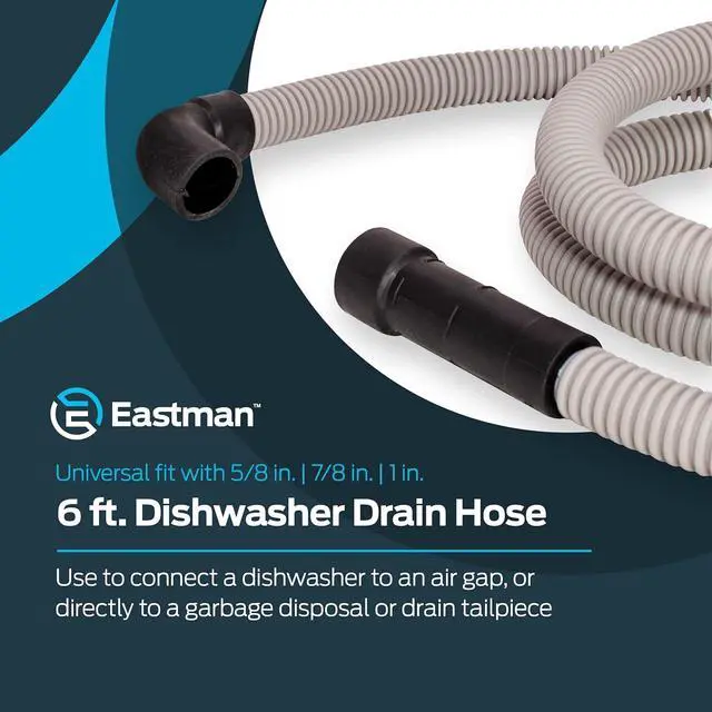 Alt view image 3 of 6 - 6 Foot Dishwasher Drain Hose, Fit with 5/8 Inch, 7/8 Inch, or 1 Inch OD Drain Outlet, 90 Degree Rubber Elbow, Corrugated, Gray Polypropylene, 91227 (Pack of 10)