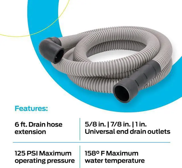 Alt view image 5 of 6 - 6 Foot Dishwasher Drain Hose, Fit with 5/8 Inch, 7/8 Inch, or 1 Inch OD Drain Outlet, 90 Degree Rubber Elbow, Corrugated, Gray Polypropylene, 91227 (Pack of 10)