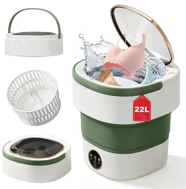 Main image of Portable Washing Machine - 22L Mini Foldable Washer with Spin Basket, Green | 3 Cleaning Modes & Deep Cleaning for Small Clothes, Collapsible Laundry for Apartment, Home, Hotel and Travel