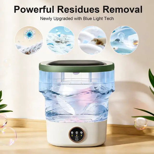 Alt view image 3 of 7 - Portable Washing Machine - 22L Mini Foldable Washer with Spin Basket, Green | 3 Cleaning Modes & Deep Cleaning for Small Clothes, Collapsible Laundry for Apartment, Home, Hotel and Travel