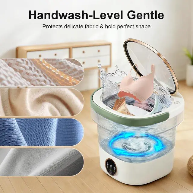 Alt view image 5 of 7 - Portable Washing Machine - 22L Mini Foldable Washer with Spin Basket, Green | 3 Cleaning Modes & Deep Cleaning for Small Clothes, Collapsible Laundry for Apartment, Home, Hotel and Travel