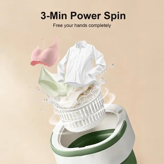 Alt view image 7 of 7 - Portable Washing Machine - 22L Mini Foldable Washer with Spin Basket, Green | 3 Cleaning Modes & Deep Cleaning for Small Clothes, Collapsible Laundry for Apartment, Home, Hotel and Travel