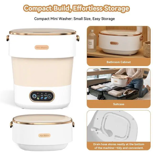 Alt view image 2 of 7 - Portable Foldable Mini Washing Machine for Delicates & Small Loads | Portable 20L foldable washer with spin basket 3 wash modes. Ideal for baby clothes, underwear, dorms, RVs